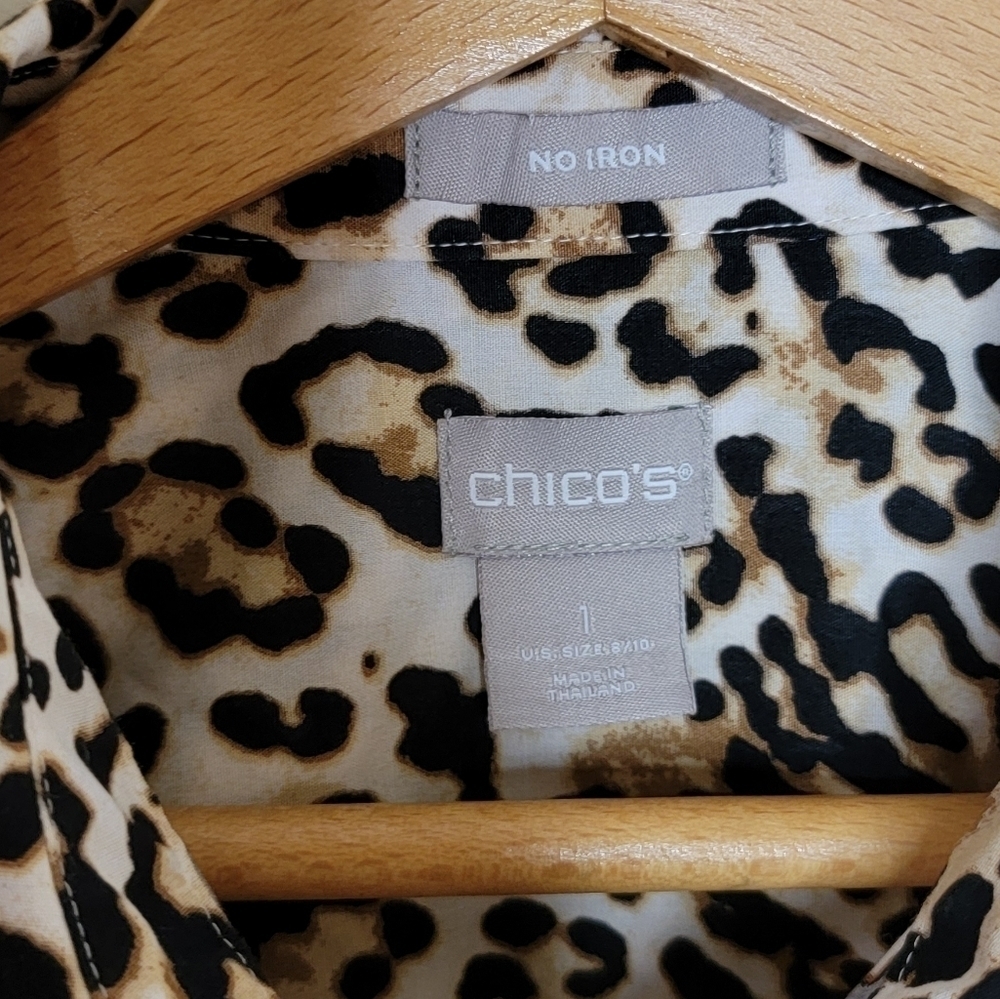 Chico's Leopard Print Popover Top Split Cuffs Bro… - image 3